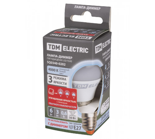 Лампа светодиодная диммируемая TDM Electric E27 6W 4000K матовая SQ0340-0202
