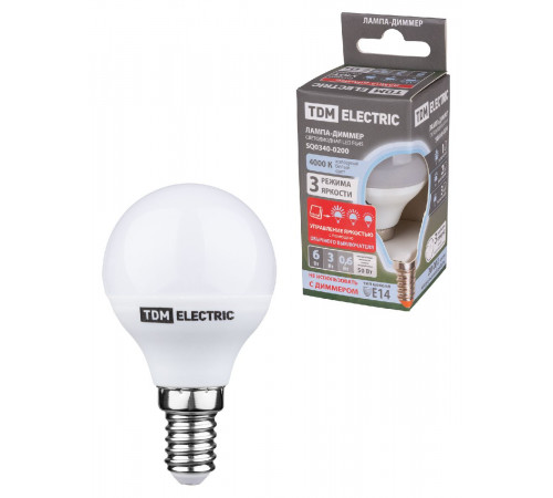Лампа светодиодная диммируемая TDM Electric Е14 6W 4000K прозрачная SQ0340-0200