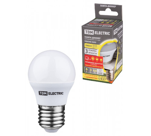 Лампа светодиодная диммируемая TDM Electric E27 6W 3000K прозрачная SQ0340-0203