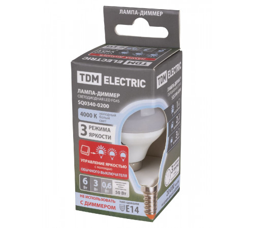 Лампа светодиодная диммируемая TDM Electric Е14 6W 4000K прозрачная SQ0340-0200