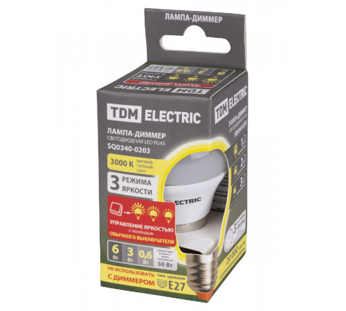 Лампа светодиодная диммируемая TDM Electric E27 6W 3000K прозрачная SQ0340-0203