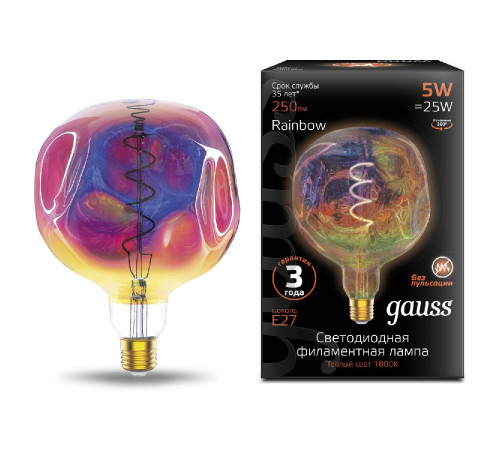 Лампа светодиодная диммируемая филаментная Gauss E27 5W 1800K шар розовый 1007802103