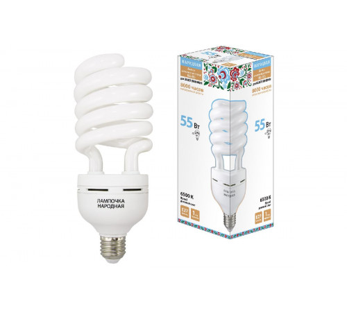 Лампа люминесцентная TDM Electric Народная E27 55W 6500K матовая SQ0347-0039 Лампа люминесцентная TDM Electric Народная E27 55W 6500K матовая SQ0347-0039
