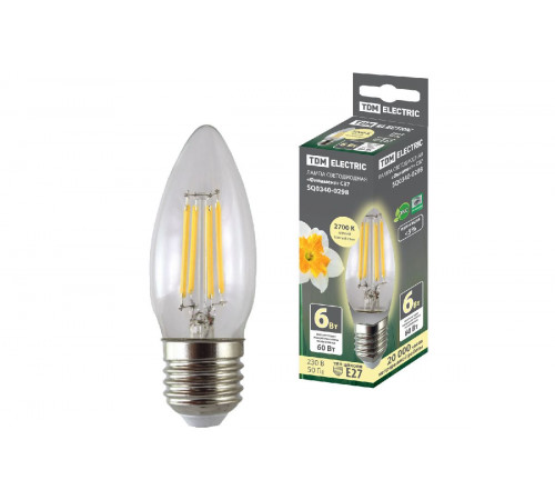 Лампа светодиодная филаментная TDM Electric E27 6W 2700K прозрачная SQ0340-0298