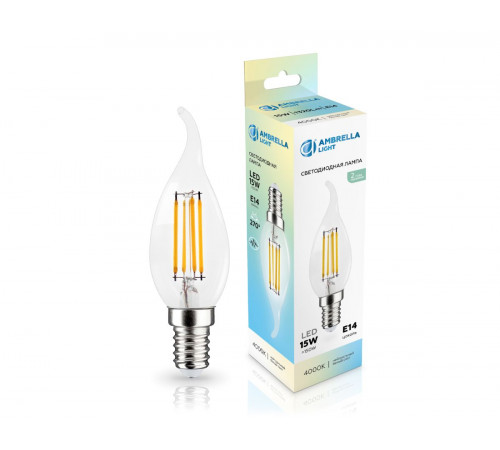 Филаментная светодиодная лампа Ambrella Light Bulbing E14 15W 4000K свеча на ветру 351524 Филаментная светодиодная лампа Ambrella Light Bulbing E14 15W 4000K свеча на ветру 351524