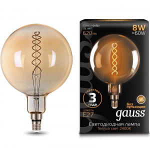 Лампа светодиодная филаментная Gauss E27 8W 2400K золотая 154802008