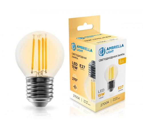 Филаментная светодиодная лампа Ambrella Light Bulbing E27 15W 2700K шар 451523