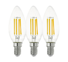 Комплект из 3-х светодиодных филаментных ламп Eglo E14 4W 2700K свеча прозрачная 12811