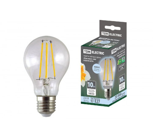 Лампа светодиодная филаментная TDM Electric E27 10W 4000K прозрачная SQ0340-0274