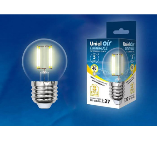 Лампа светодиодная филаментная (UL-00002868) Uniel E27 5W 3000K LED-G45-5W/WW/E27/CL/DIM GLA01TR Лампа светодиодная филаментная (UL-00002868) Uniel E27 5W 3000K LED-G45-5W/WW/E27/CL/DIM GLA01TR
