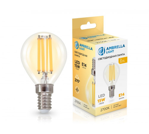 Филаментная светодиодная лампа Ambrella Light Bulbing E14 15W 2700K шар 451533