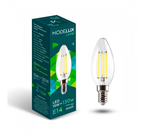 Светодиодная лампа MODELUX lamp ML2853- С35-15W-Е14-4500 clear свеча прозрачная Светодиодная лампа MODELUX lamp ML2853- С35-15W-Е14-4500 clear свеча прозрачная
