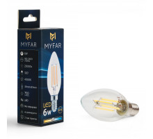 Лампа светодиодная филаментная Myfar Базис E14 свеча прозрачная MB1002E14-6W4K