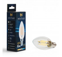 Лампа светодиодная филаментная Myfar Базис E14 свеча прозрачная MB1002E14-6W4K