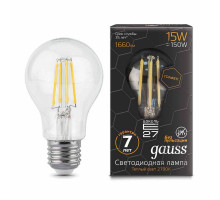 Лампа светодиодная филаментная Gauss E27 15W 2700К прозрачная 102802115