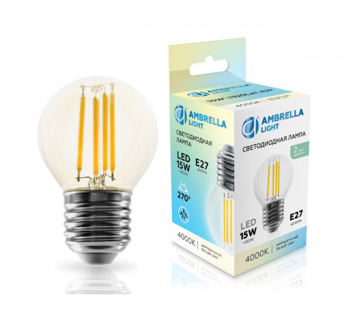 Филаментная светодиодная лампа Ambrella Light Bulbing E27 15W 4000K шар 451524