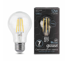 Лампа светодиодная филаментная Gauss E27 12W 4100К прозрачная 102802212