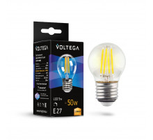 Лампа светодиодная филаментная Voltega E27 5W 2700K шар прозрачный 7201
