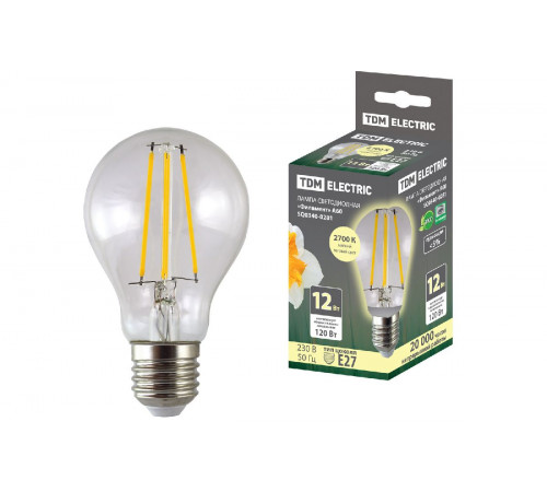Лампа светодиодная филаментная TDM Electric E27 12W 2700K прозрачная SQ0340-0281