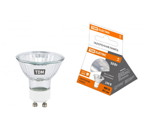 Лампа галогенная TDM Electric GU10 50W 3000K прозрачная SQ0341-0011
