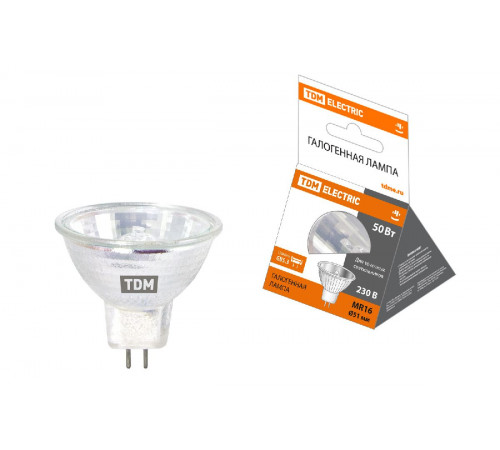 Лампа галогенная TDM Electric GU5.3 50W 3000K прозрачная SQ0341-0009