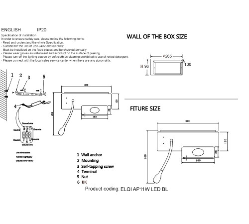 Бра Crystal Lux ELQI AP11W LED BL