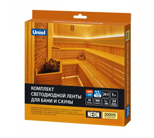 Комплект гибкого неона Uniel ULS-N40-2835-120LED/m-16mm-IP68-DC24V-10W/m-5M-3000K NEON SET01 UL-00012843