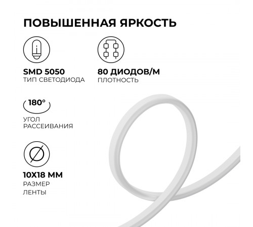 Комплект светодиодного неона Apeyron 220В, 6Вт/м, RGB, smd5050, 80д/м 10м IP65, с аксессуарами (контроллер, заглушка, крепеж - 10шт) 10-108
