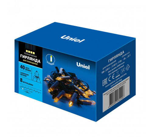 Светодиодная гирлянда Uniel Свеча (UL-00007246) теплый белый ULD-S0800-040/SGA Warm White IP20 Candles