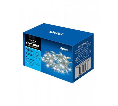 Светодиодная гирлянда (UL-00007196) Uniel Снежинки-2 220V белый ULD-S0500-050/DTA White IP20 Snowflakes-2