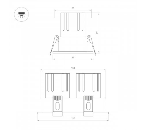 Карданный светильник Arlight MS-FLOW-BUILT-S157x85-2x12W Day4000 (WH, 55 deg, 230V) (IP20 Металл) 055934