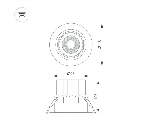 Встраиваемый светильник Arlight MS-VORTEX-BUILT-R110-20W Warm3000 (BK-BK, 20 deg, 230V) 058427