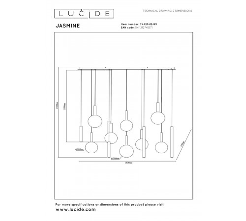 Каскадная люстра Lucide Jasmine 74420/12/65