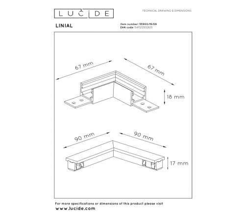 L-образный соединитель Lucide Linial 55900/19/08