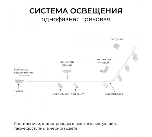 Коннектор прямой для однофазного шинопровода (арт. R45-06, R45-08) Apeyron 09-181