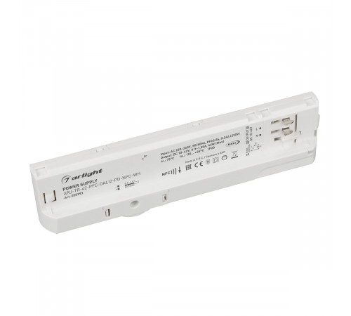 Блок питания для трековых систем Arlight ARJ-TR-42-PFC-DALI2-PD-NFC-WH (42W, 10-42V, 0.3-1.05 A, 4TR) (IP20 Пластик) 055293