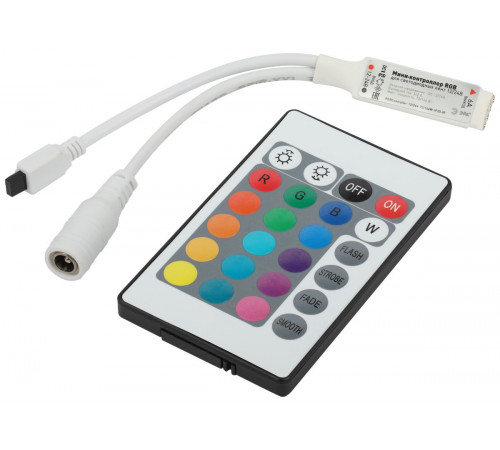 Контроллер Эра RGBController-12/24V-72/144W-IP20-IR мини для светодиодной ленты с ИК пультом Б0061110