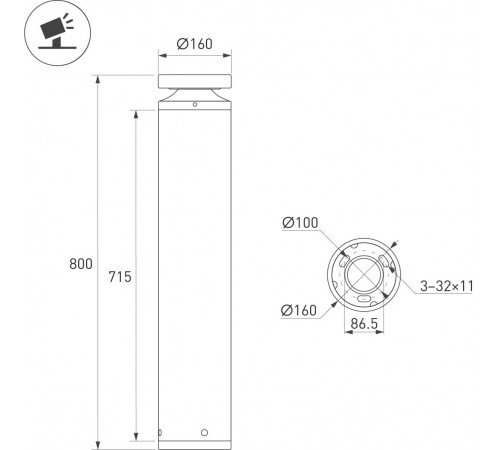 Ландшафтный светильник Arlight LGD-OTIS-20W-H800 Warm3500-MIX (Вишня, 315 deg, 230V) (IP65 Металл) 055762