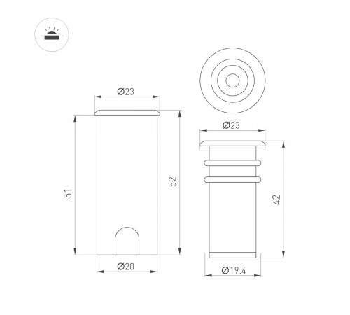 Ландшафтный светильник Arlight ART-PELURU-GROUND-R23-1W Warm3000 (SL, 100 deg, 24V) (IP67 Металл) 057833