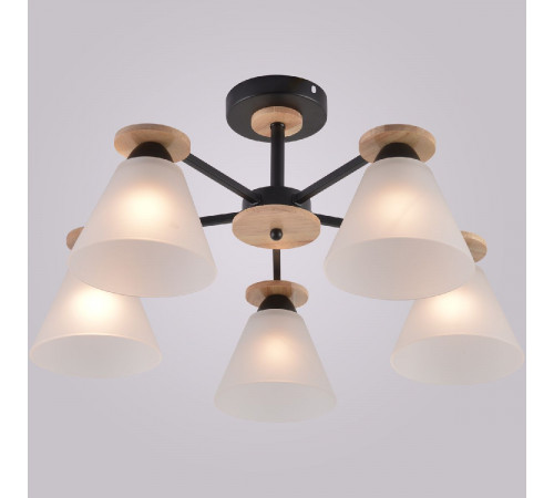 Люстра на штанге Reluce 01625-0.3-05 BK+WOOD