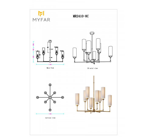 Люстра на штанге Myfar Richard MR2410-8C Люстра на штанге Myfar Richard MR2410-8C