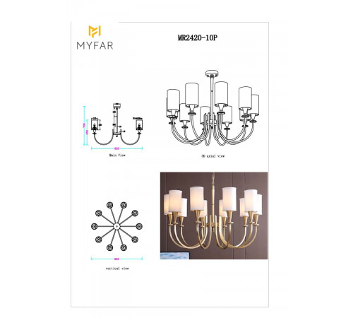 Люстра на штанге Myfar Oliver MR2420-10P Люстра на штанге Myfar Oliver MR2420-10P