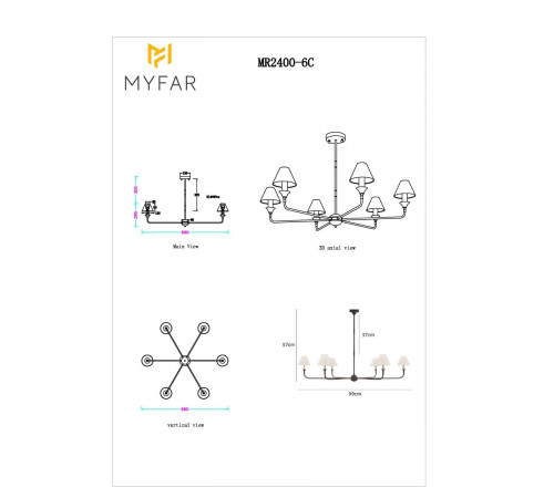 Люстра на штанге Myfar Leon MR2400-6C Люстра на штанге Myfar Leon MR2400-6C