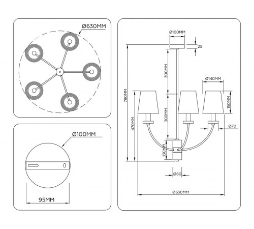 Люстра на штанге Ambrella Light High Light Ceramo Classic LH75351