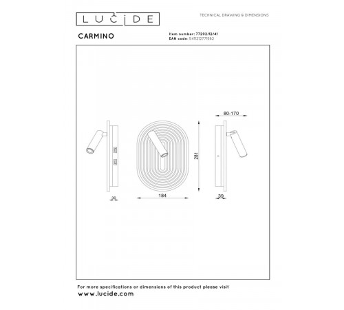 Настенный светильник Lucide Carmino 77292/12/41