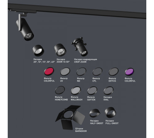 Насадка с изменяемым углом Arlight LGD-ARTIFACT-ZOOMLENS-R65 (BK, 10-50 deg) (Металл) 059711