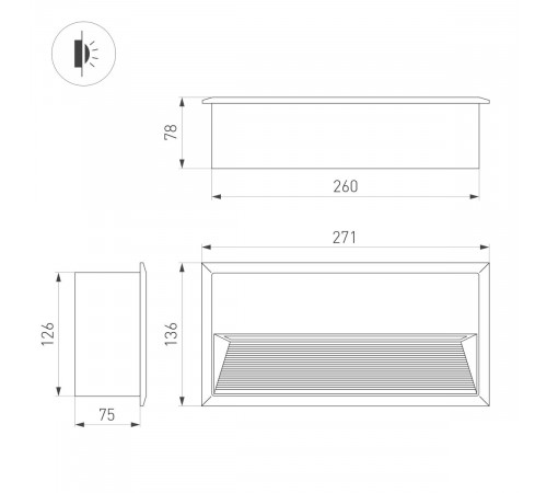 Светильник для ступеней Arlight LTD-RIBONIK-S271x136-10W Warm3000 (Черный, 50 deg, 230V) (IP65 Металл) 062917