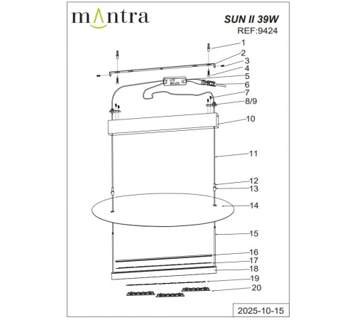 Подвесная люстра Mantra Sun Ii 9424
