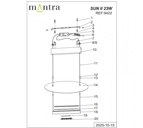 Подвесная люстра Mantra Sun Ii 9422