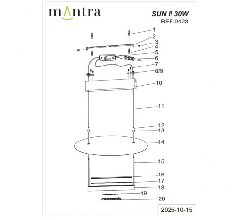 Подвесная люстра Mantra Sun Ii 9423